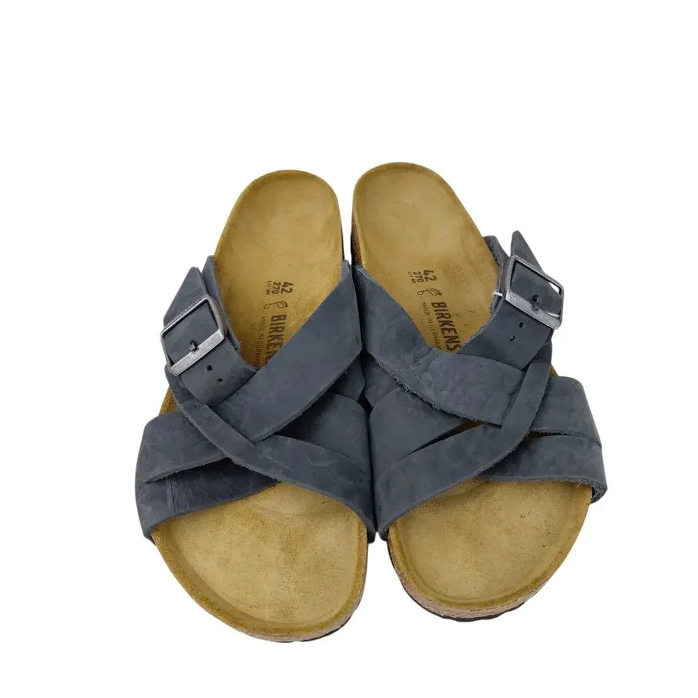 Birkenstock Lugano Black Oiled Leather Sandals Mens 9 New